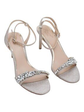 Jewel Badgley Mischka True Ankle Strap Kitten Heel Sandal Gold Sz 9M